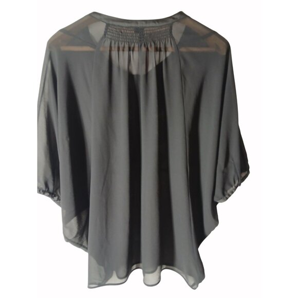 Bellatrix Black Sheer Embroidered Boho Blouse Size L Button Detail Flowy Boho - Picture 8 of 13